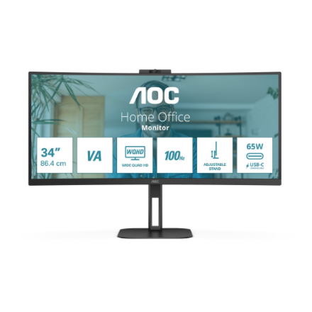 Monitorius AOC CU34V5CW 34 colių UWQHD VA CURVED TURI WEBCAM DP/HDMI/USB-C PD 65W