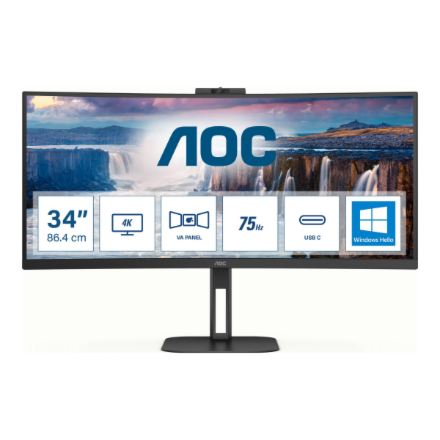 Monitorius AOC CU34V5CW 34 colių UWQHD VA CURVED TURI WEBCAM DP/HDMI/USB-C PD 65W