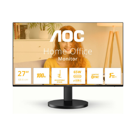 Monitorius AOC Q27B3CF2, 27" QHD (2560x1440) IPS, 100Hz, USB-C PD 65W, HDMI, garsiakalbiai, reguliuojamas stovas