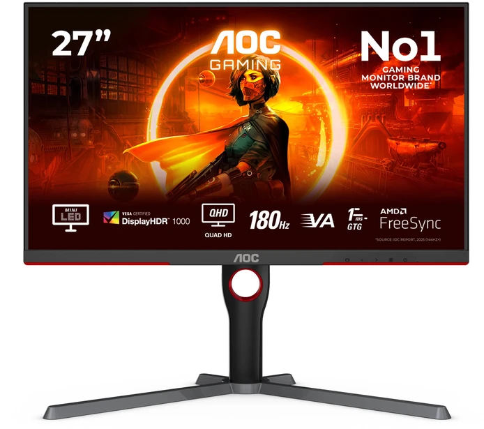 Žaidimų monitorius AOC Q27G3XMN /BK/27 "/VA /2560 x 1440 pikselių/ 16:9/ 1 ms /700 cd/m² /Juodas/ 180 Hz