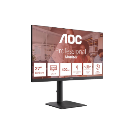 Monitorius AOC | U27E4CV | 27 " | IPS | UHD | 16:9 | 60 Hz | 4 ms | 3840 x 2160 pikselių | 400 cd/m² | HDMI jungtys quantity 2 | Juodas