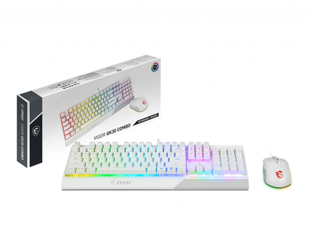 Klaviatūra ir pelė MSI Vigor GK30 Combo, US išdėstymas, baltos spalvos