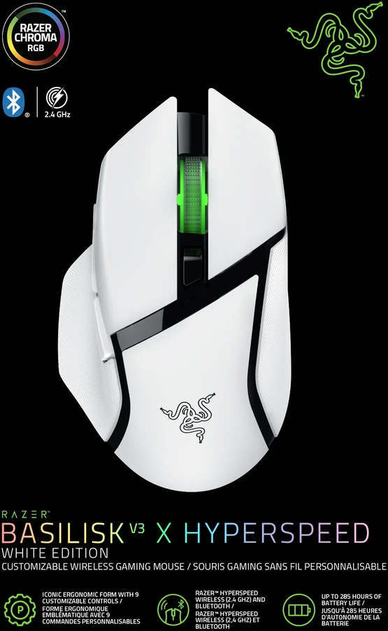 Razer Pelė žaidimams | Basilisk V3 X HyperSpeed | Wireless | Bluetooth | Baltas