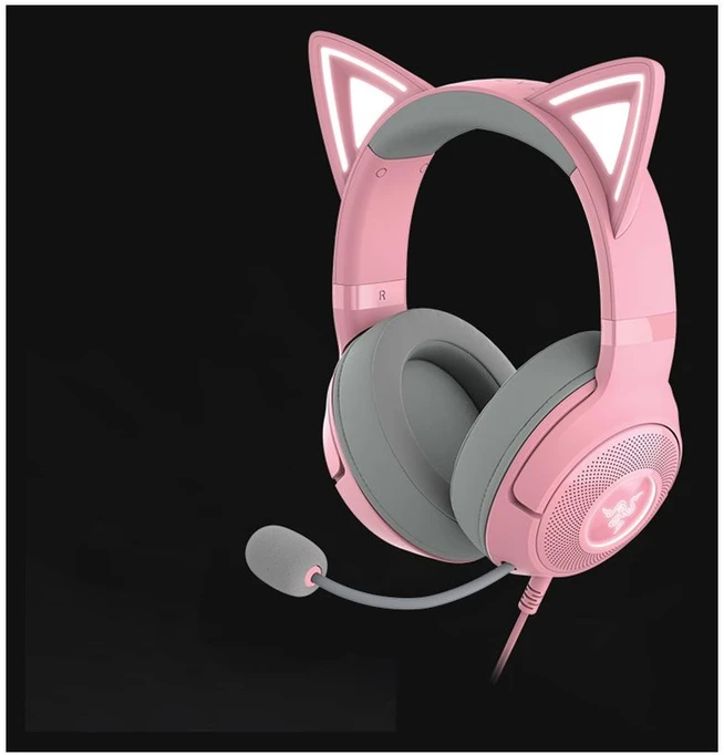 Razer Kraken Kitty V2 žaidimų ausinės, su laidu, mikrofonu, Rožinės spalvos