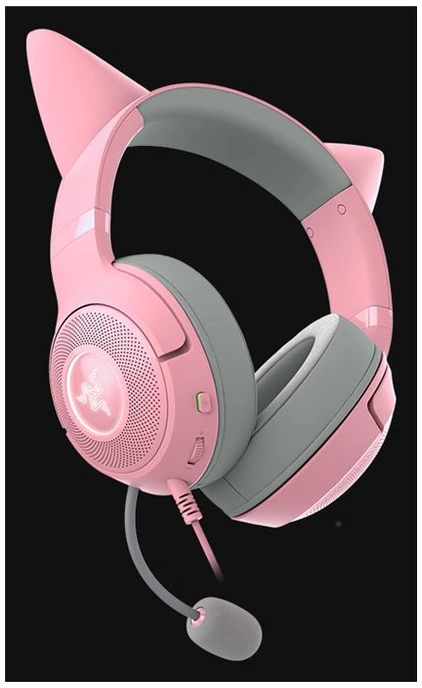 Razer Kraken Kitty V2 žaidimų ausinės, su laidu, mikrofonu, Rožinės spalvos
