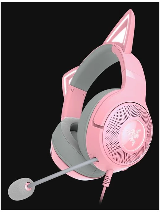 Razer Kraken Kitty V2 žaidimų ausinės, su laidu, mikrofonu, Rožinės spalvos