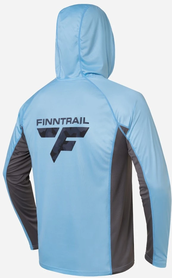 Marškinėliai su gobtuvu Finntrail WAVE BIG LOGO LightBlue 6614, Dydis: XL