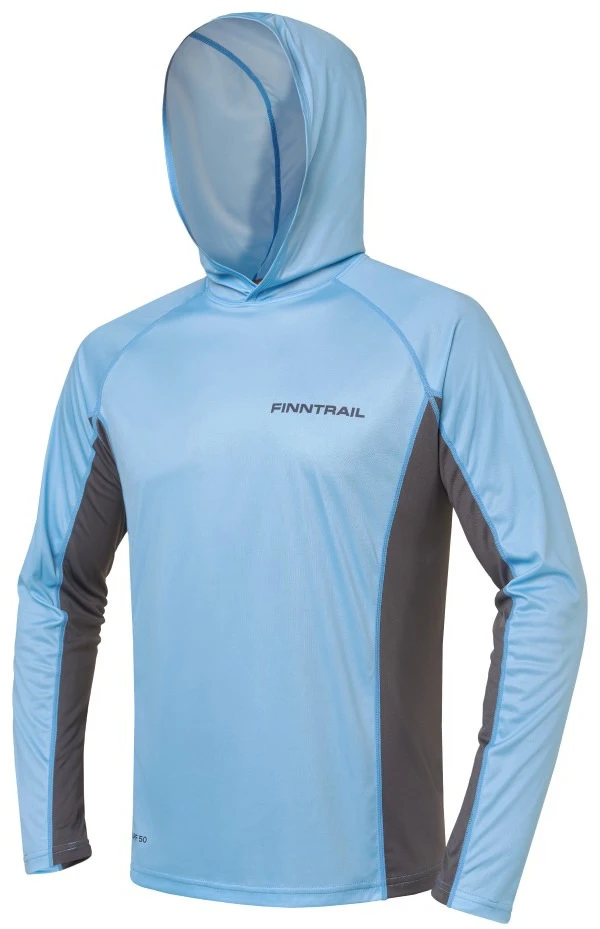Marškinėliai su gobtuvu Finntrail WAVE BIG LOGO LightBlue 6614, Dydis: XL