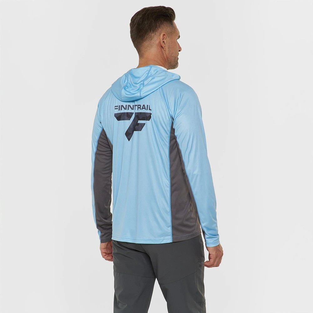 Marškinėliai su gobtuvu Finntrail WAVE BIG LOGO LightBlue 6614, Dydis: XL