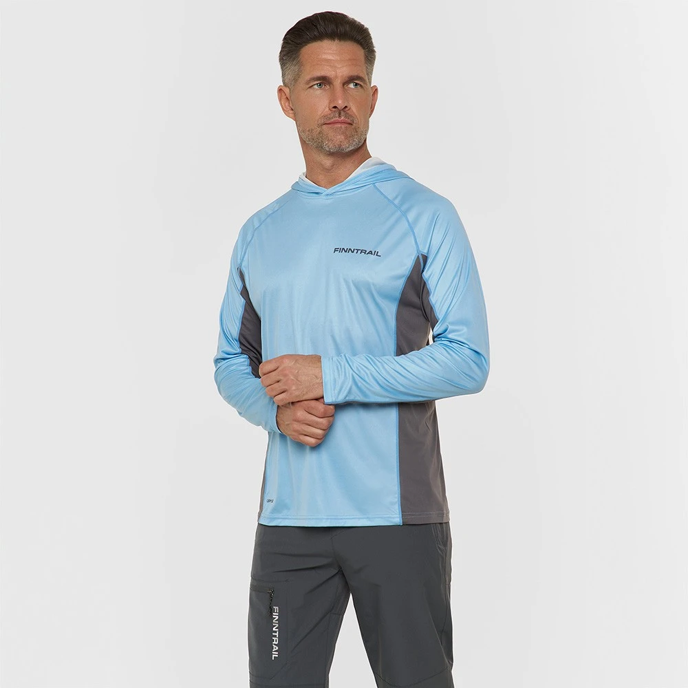 Marškinėliai su gobtuvu Finntrail WAVE BIG LOGO LightBlue 6614, Dydis: XL