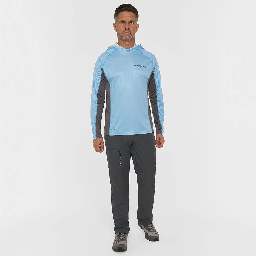 Marškinėliai su gobtuvu Finntrail WAVE BIG LOGO LightBlue 6614, Dydis: XL