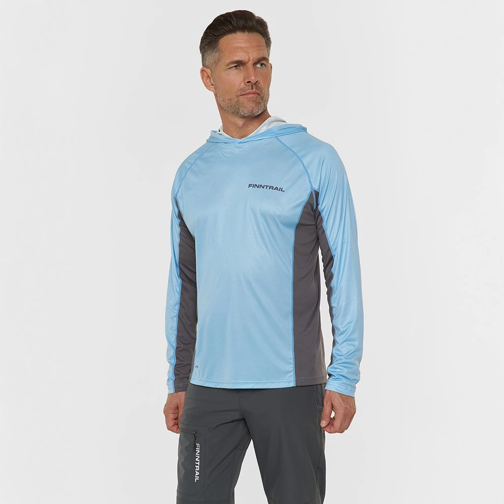Marškinėliai su gobtuvu Finntrail WAVE BIG LOGO LightBlue 6614, Dydis: XL