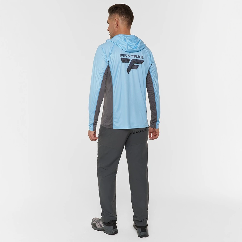 Marškinėliai su gobtuvu Finntrail WAVE BIG LOGO LightBlue 6614, Dydis: XL