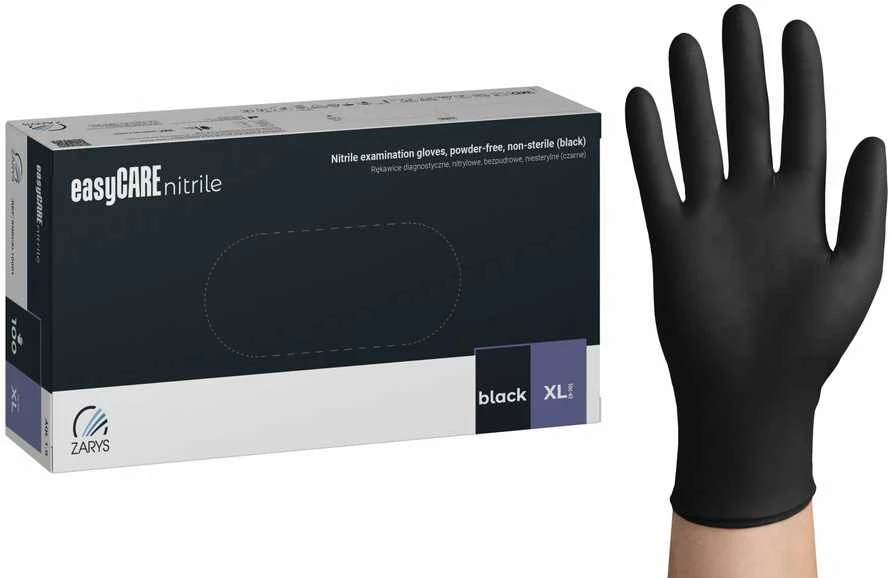 EasyCARE vienkartinės nitrilo pirštinės, be miltelių, nesterilios, juodos, XL dydis, 100vnt.