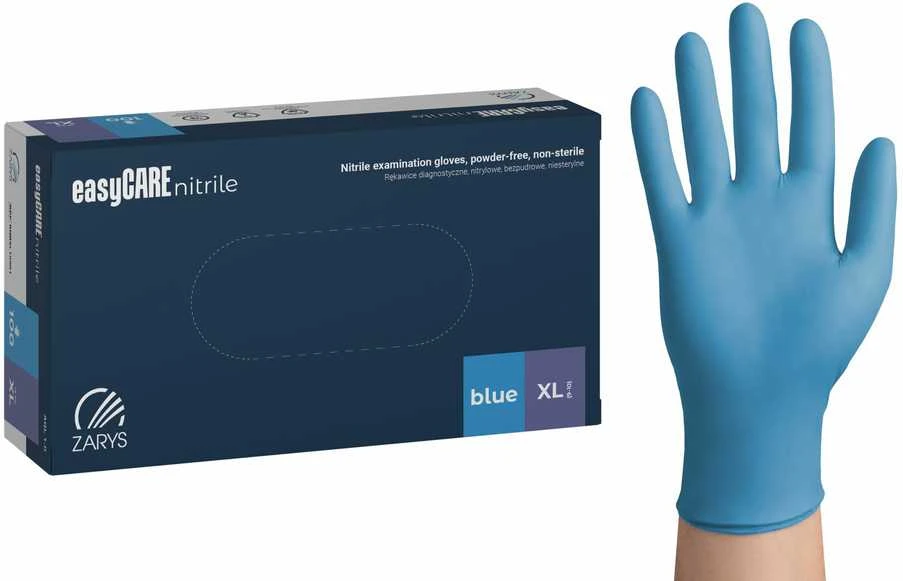 EasyCARE vienkartinės nitrilo pirštinės, be miltelių, nesterilios, mėlynos, XL dydis, 100vnt.