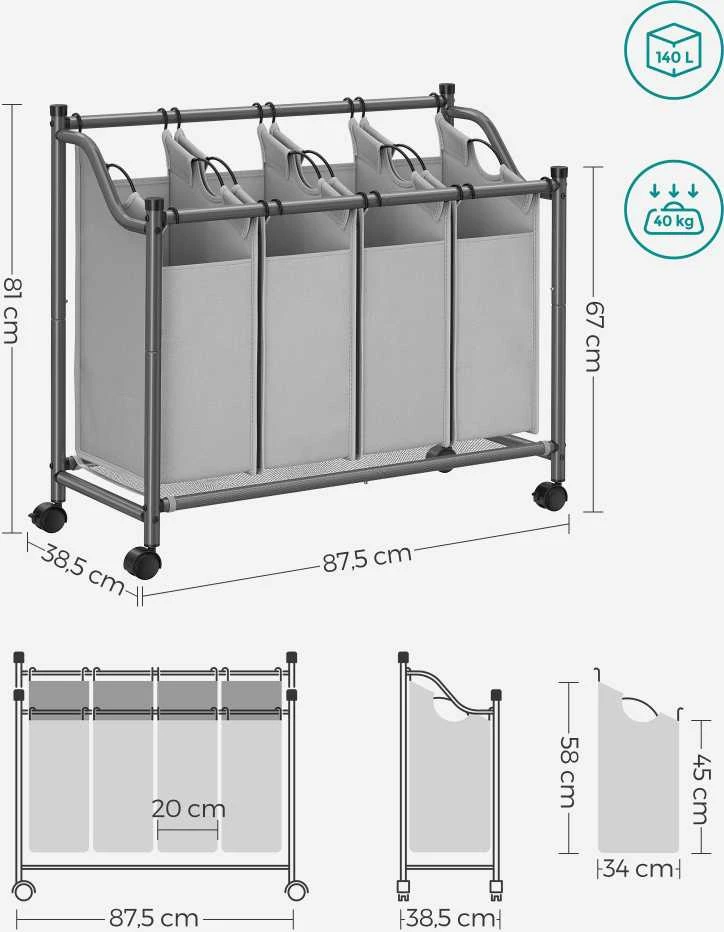 Songmics skalbinių krepšys 4 x 35 L