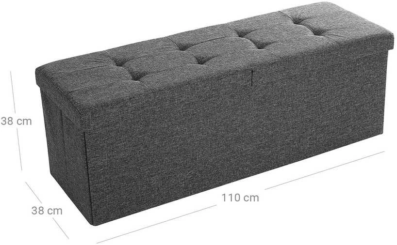 Songmics Suoliukas su atlenkiamu dangčiu 110 cm tamsiai pilkos spalvos