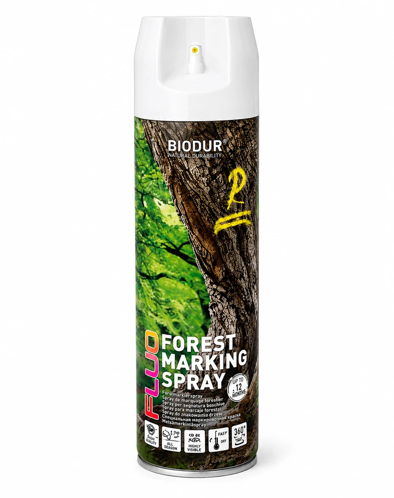 Aerozoliniai miško ženklinimo dažai BIODUR, fluo balti, 500 ml