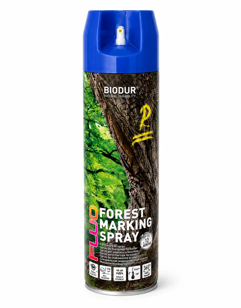 Aerozoliniai miško ženklinimo dažai BIODUR, fluo mėlyni, 500 ml