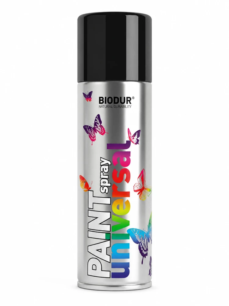 Universali aerozolinė emalė BIODUR, juoda metalik, 400 ml