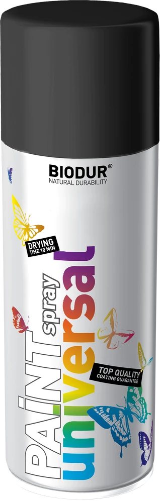 Universali aerozolinė emalė BIODUR, juoda RAL9005, 400 ml