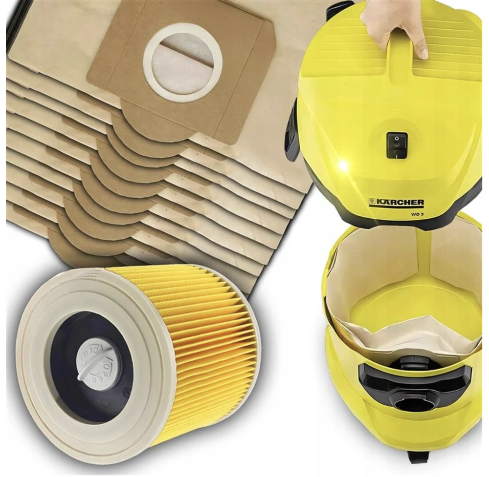 10x Dulkių siurblio maišų ir filtro rinkinys Karcher WD2/WD3/MV3, 10vnt.