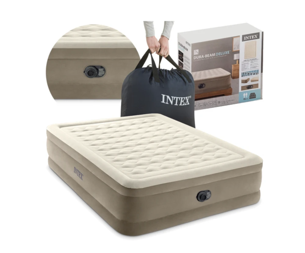 INTEX Pripučiamas čiužinys-lova Ultra Plush Queen su pompa,152x203x46cm