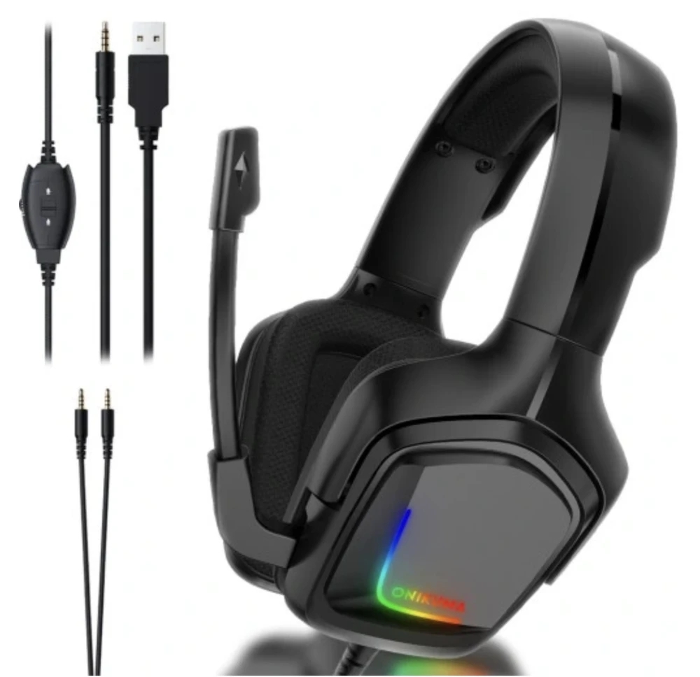 Onikuma Ausinės žaidimams K20 RGB, Juodos