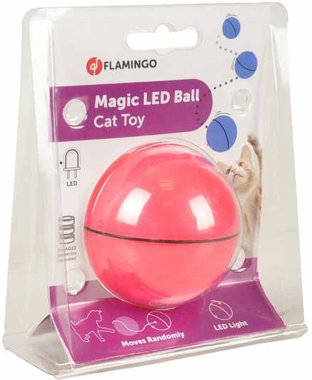 Flamingo interaktyvus žaislinis kamuolys katėms su LED šviesa, rožinis, 6 cm skersmens