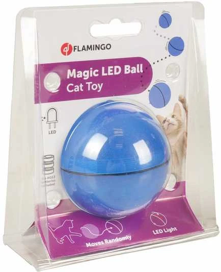 Flamingo interaktyvus žaislinis kamuolys katėms su LED šviesa, mėlynas, 6 cm skersmens