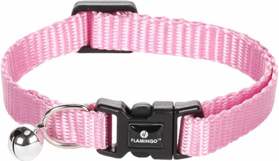 Flamingo rožinis antkaklis katei su varpeliu 20-35 cm