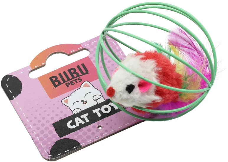 HiBrand Sp. z o.o. Bubu Pets katės žaislas pelė metaliniame tinkliniame kamuoliuke 6 cm (asorti)