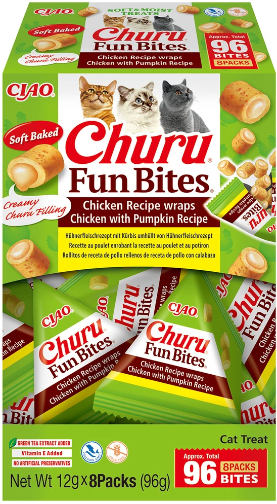 Churu Fun Bites skanėstas katėms su vištiena ir moliūgu suktinukai 96g (8x12g)