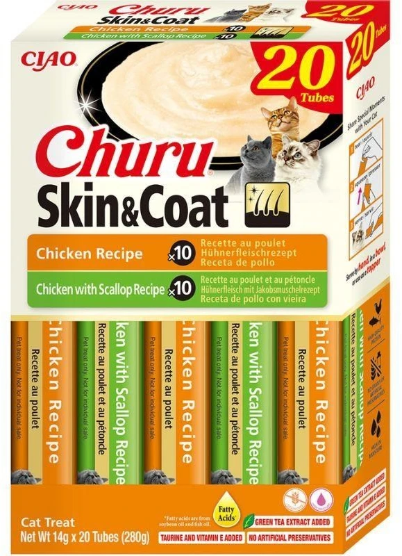 INABA CAT CHURU SKIN & COAT CHICKEN kačių skanėstas 20 x 14 g (280 g)