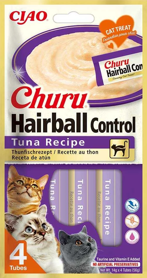 INABA CHURU HAIRBALL tunas - skanėstas katėms - 4x14g (56g)