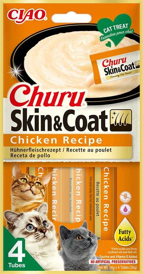 Kačių Skanėstai - INABA Churu Skin&Coat Vištienos Receptas 4x14 g