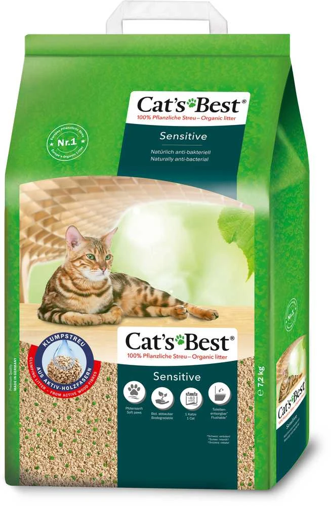 Cat's Best Sensitive Natūralus kačių kraikas iš medienos drožlių, 20 l