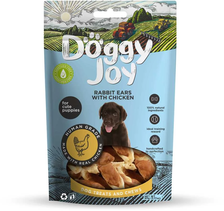 Petfest Doggy_Joy Triušių ausų, vištienos skanėstas šuniukams DOGGY JOY, 90 g