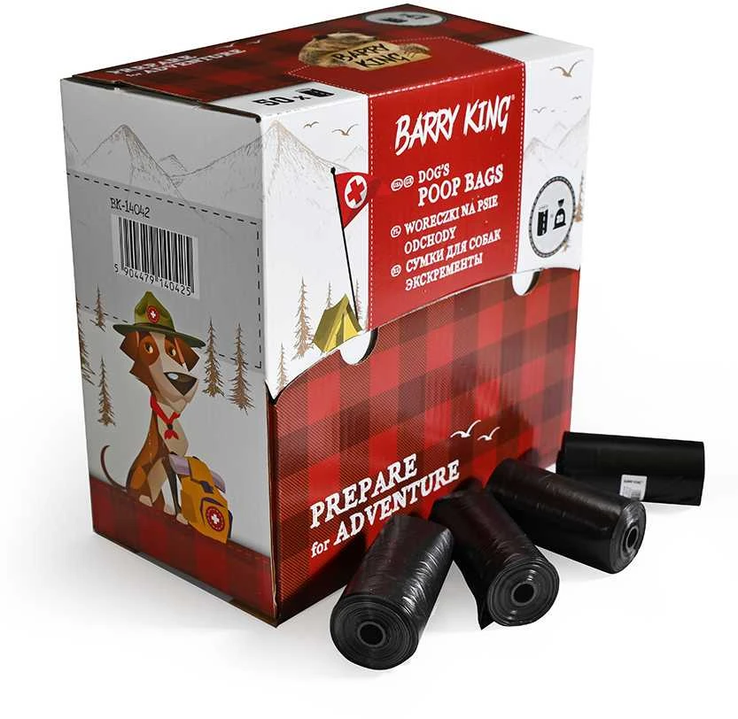 Barry King Maišeliai šunų išmatoms, 50 rulonų x 20 vnt, juodi