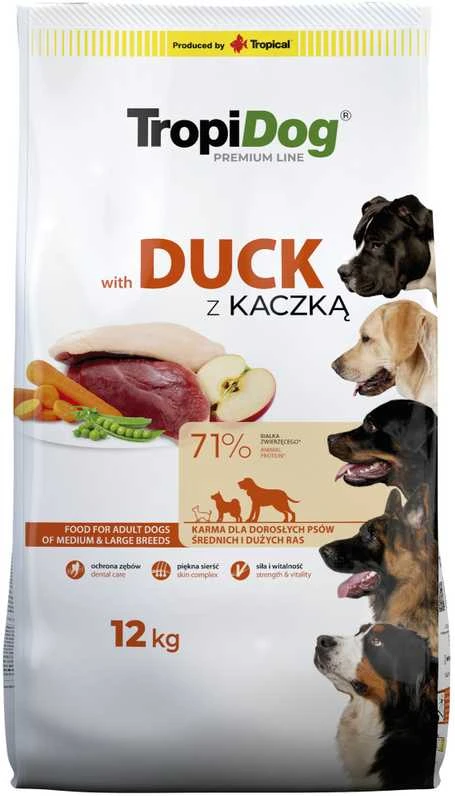 TROPIDOG Premium Adult Medium & Large antiena su ryžiais - sausas šunų maistas - 12 kg