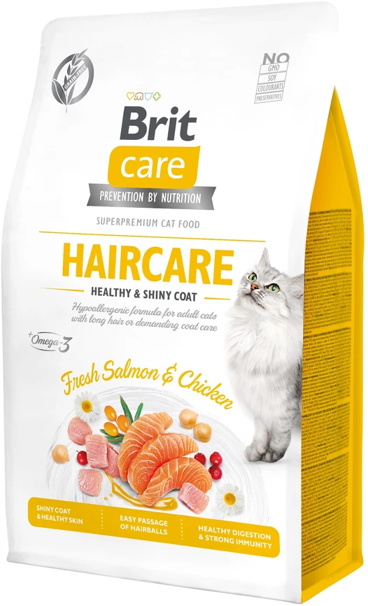 Brit Care Cat GF Haircare Healthy&Shiny Coat (lašiša&vištiena) 0,4kg