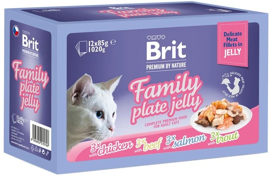 Drėgnas Kačių Maistas - BRIT Premium Family Plate Filė Drebučiuose Skonių Mišinys 12x85g