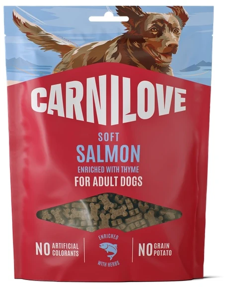 Vafo Praha Sro Carni Love Carnilove šunų skanėstai. Minkšti mėsos skanėstai šunims su lašiša ir čiobreliais, 200 g.