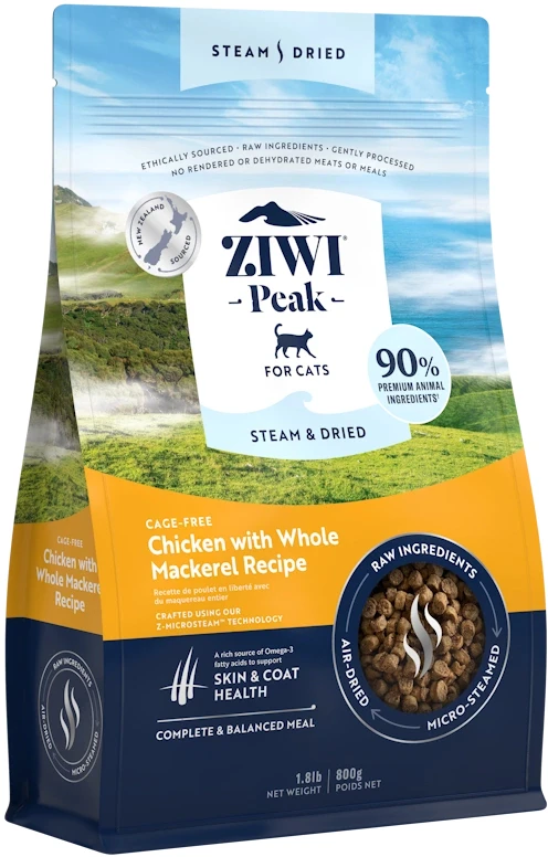 Ziwi Peak Steam&Dried Cat Chicken with Whole Mackerel sausas maistas katėms, 800 g