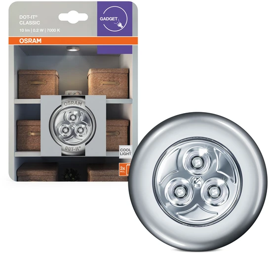 Lubinis šviestuvas 0,23W LED paviršinis šviestuvas DOT-IT, sidabro sp., 7000K, su baterija