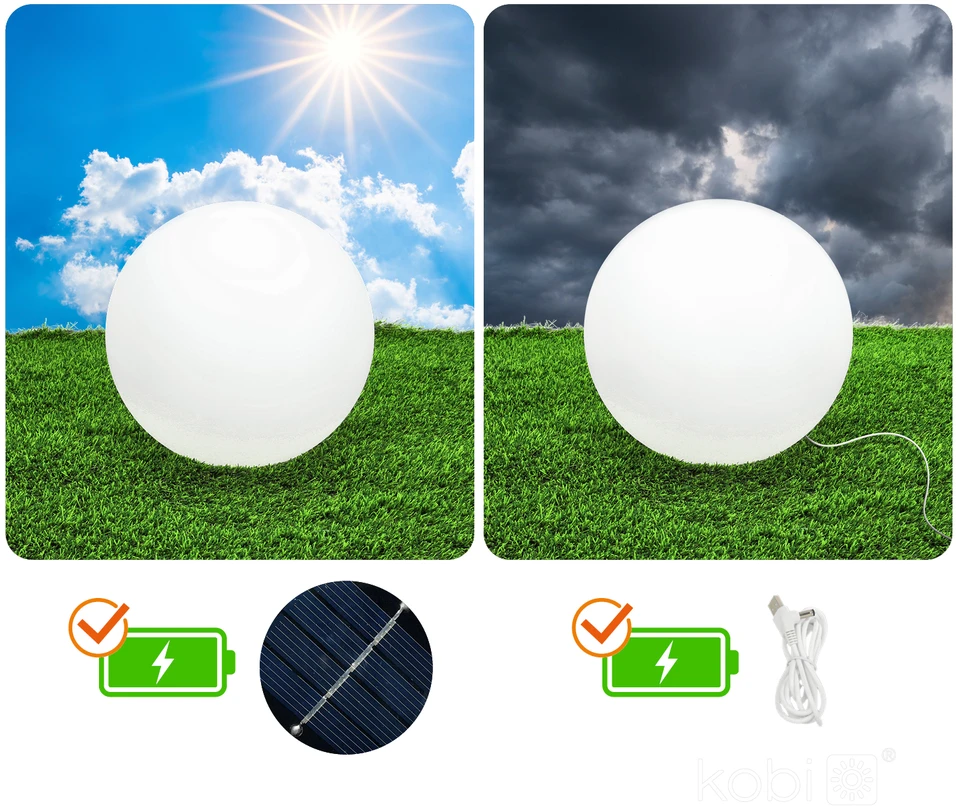 0,2W LED įsmeigiamas šviestuvas su saulės baterija GARDEN BALL, baltas, RGB, IP65