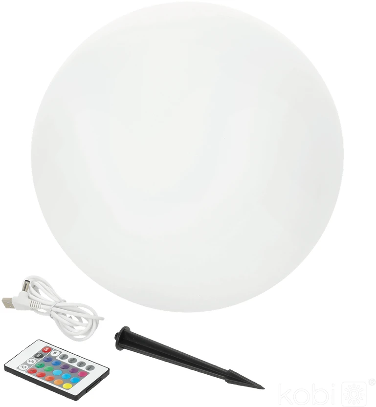 0,2W LED įsmeigiamas šviestuvas su saulės baterija GARDEN BALL, baltas, RGB, IP65