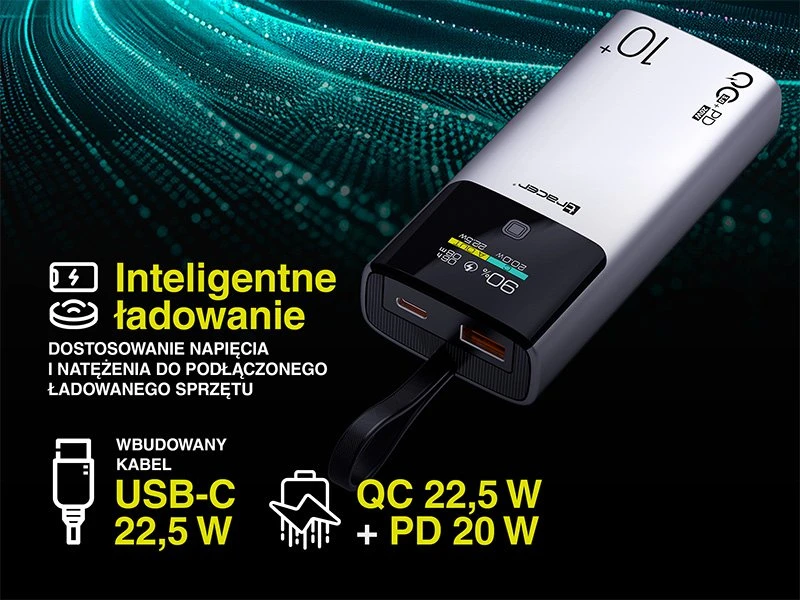 Tracer Comet 10000 mAh ekranas PD+QC