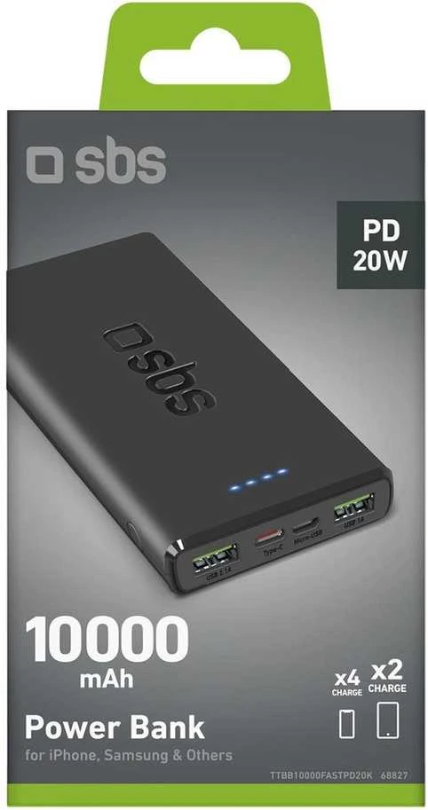 Išorinė baterija SBS TTBB10000FASTPD20K 10000 mAh 20W su maitinimo šaltiniu – juodas