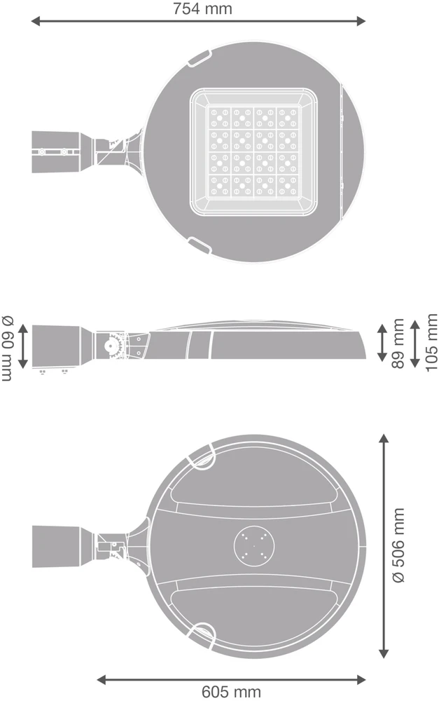 100W LED gatvės šviestuvas URBAN FLEX, pilkas, 3000K, 156° x 67°